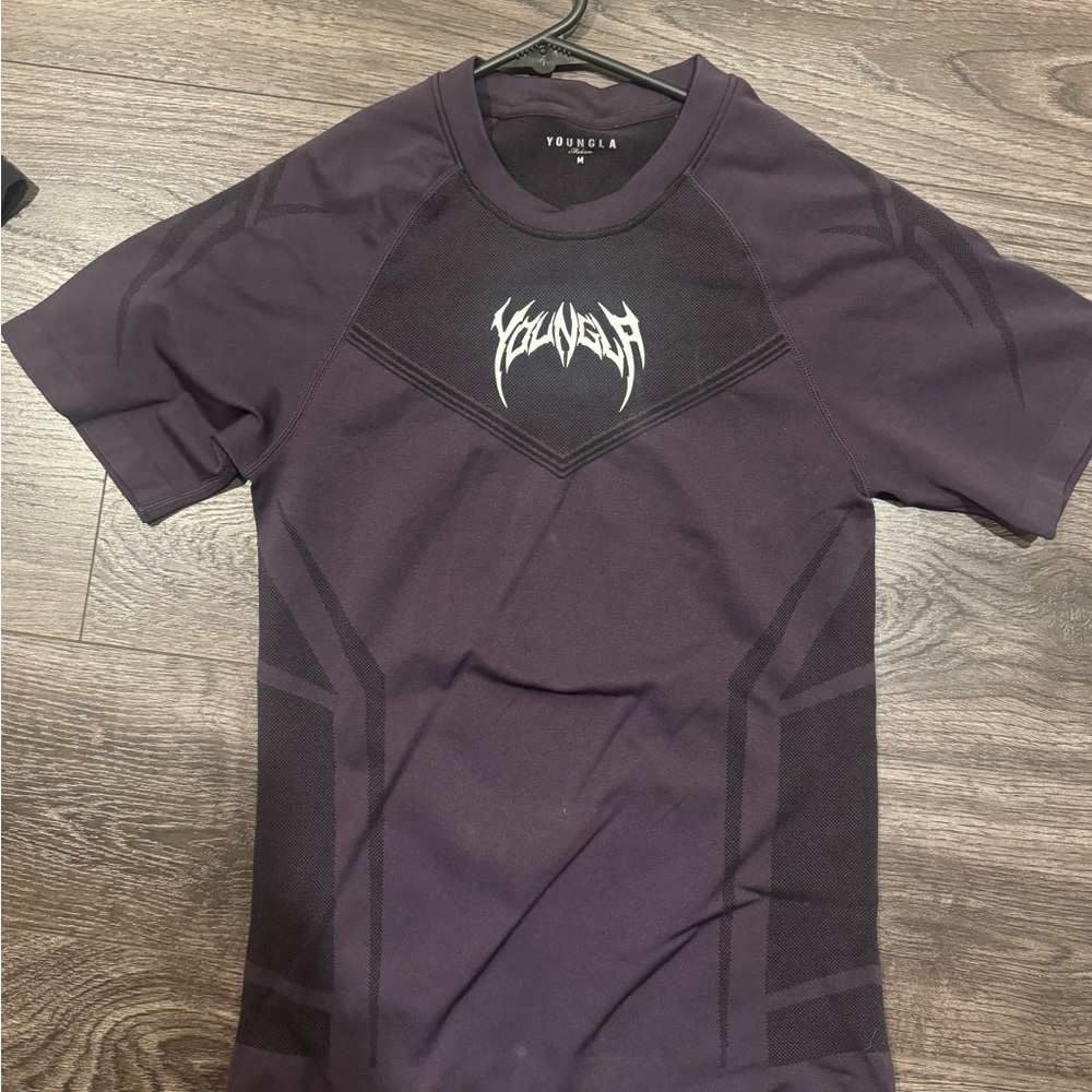 YoungLA Men's Dark Purple Tee with Graphic Design